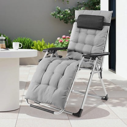 Set of 2 Zero Gravity Portable Recliner Chair with Cup Holder Trays Adjustable Pillow