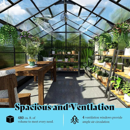Greenhouse with 7ft Height, 4 Vent Windows, and Lockable Door