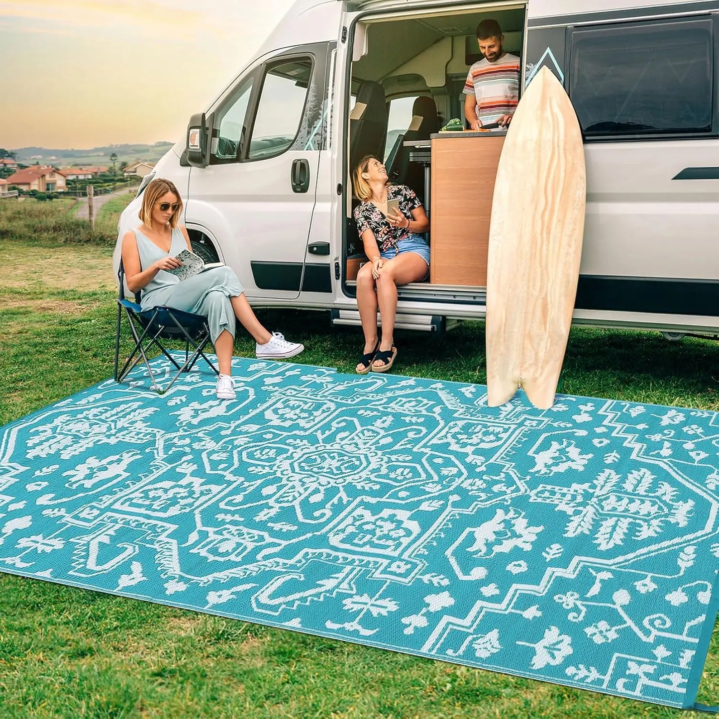 Waterproof Outdoor Rug Stain-Resistant Plastic Straw Carpet