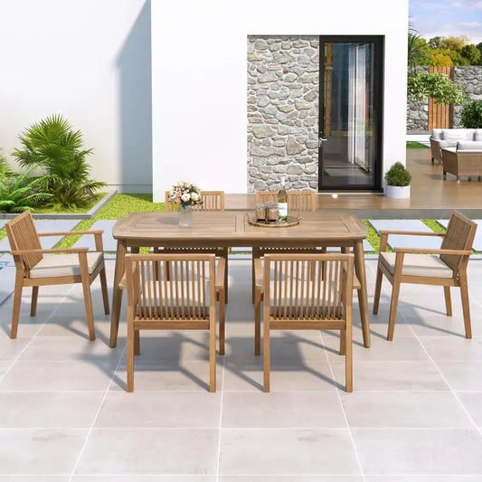 Acacia Outdoor Dining Set Table & 6 Chairs w/ Cushions