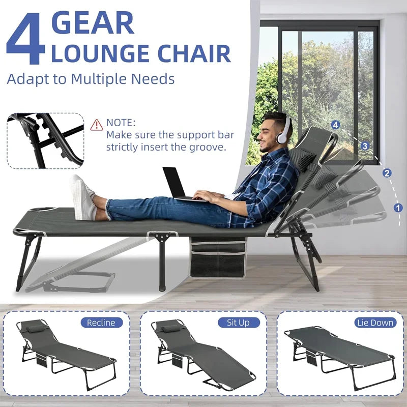 4-Position Folding Camping Bed Hold up 330lbs