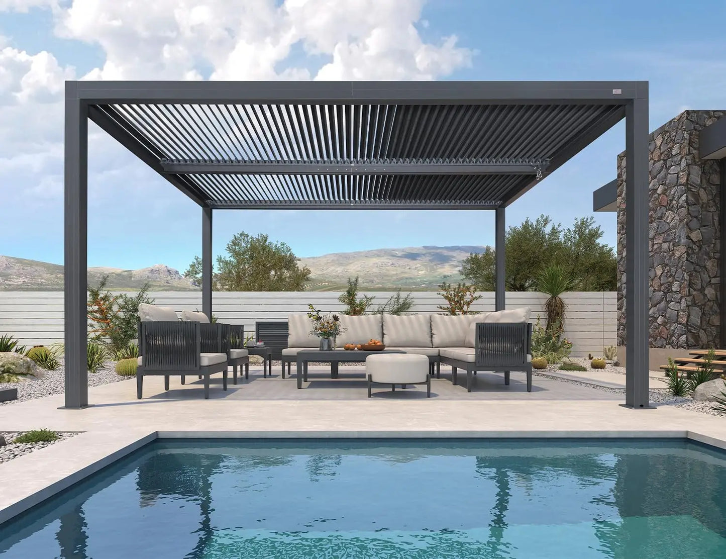 11x14ft Aluminum Louvered Pergola Adjustable Roof Shade Screen for Deck Backyard Grey Customized