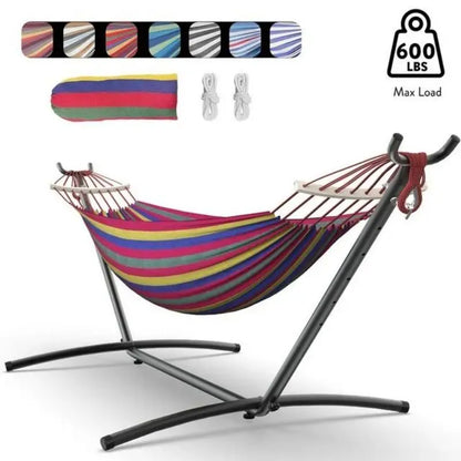 Hammock with Adjustable Stand- w/Storage Bag, 600lb Capacity