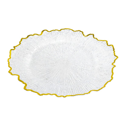 25pcs Disposable Gold Flower Shape Edged Plastic Plates