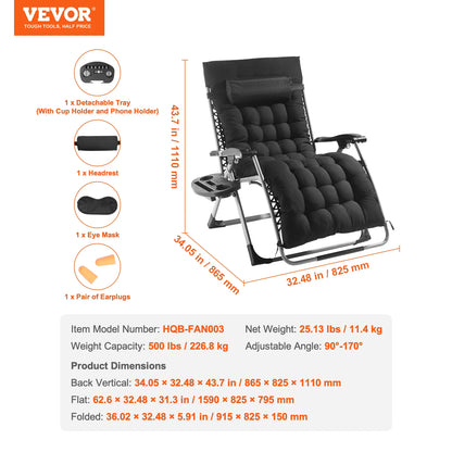 Zero Gravity Recliner Lounge Chair with Cushion, Footrest and Cupholder