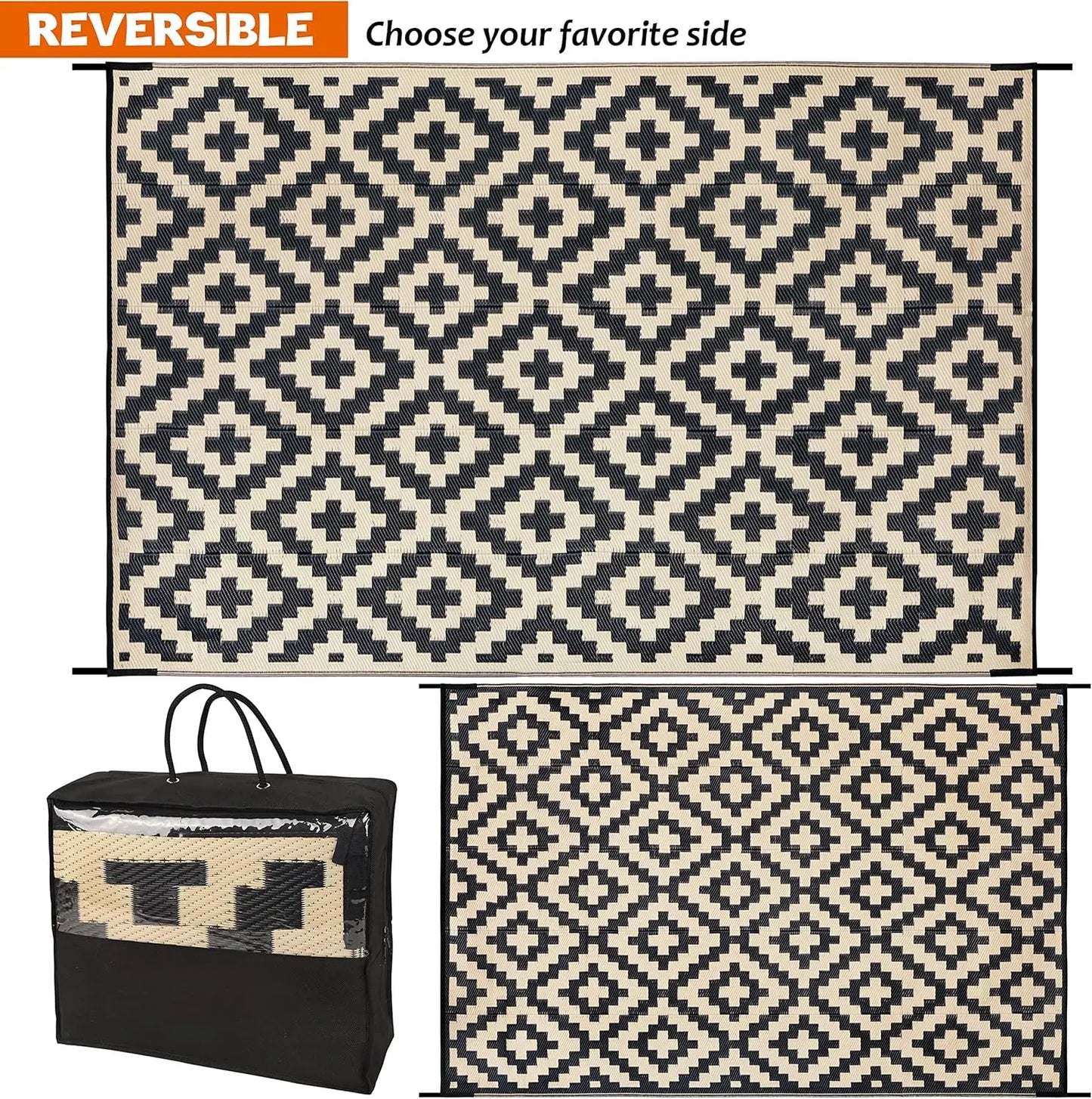 Reversible Plastic Straw Patio Rug, 6' x 9'