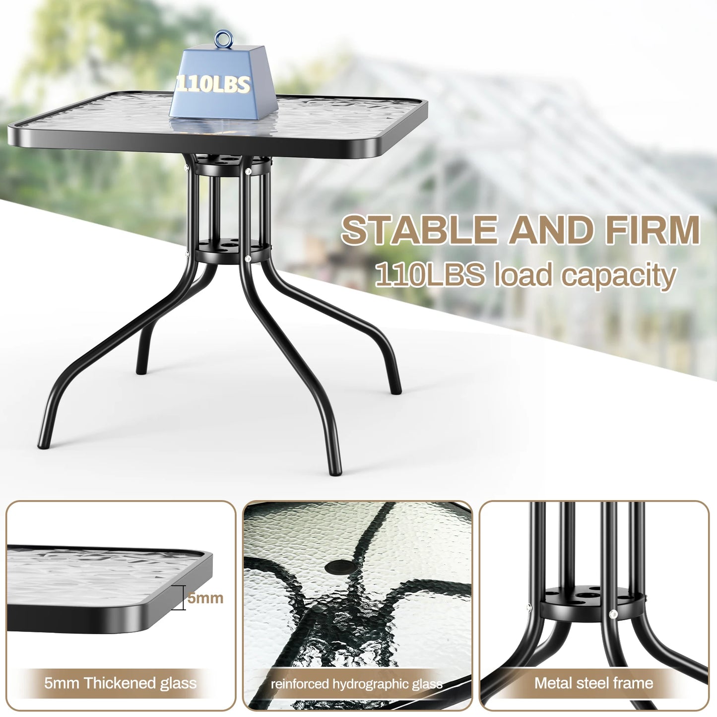 Patio Dining Set 30"x30" Table and 4 Textilene Chairs