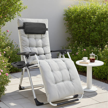 Set of 2 Zero Gravity Portable Recliner Chair with Cup Holder Trays Adjustable Pillow