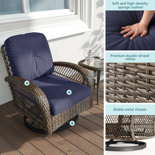 3 Pieces Patio Bisro Set, Rotating Rocking