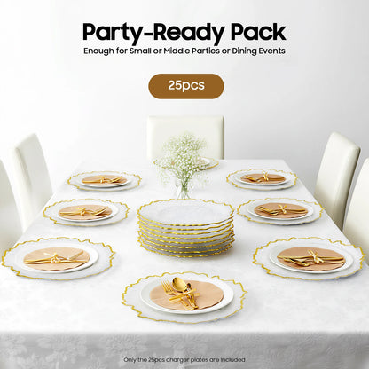 25pcs Disposable Gold Flower Shape Edged Plastic Plates
