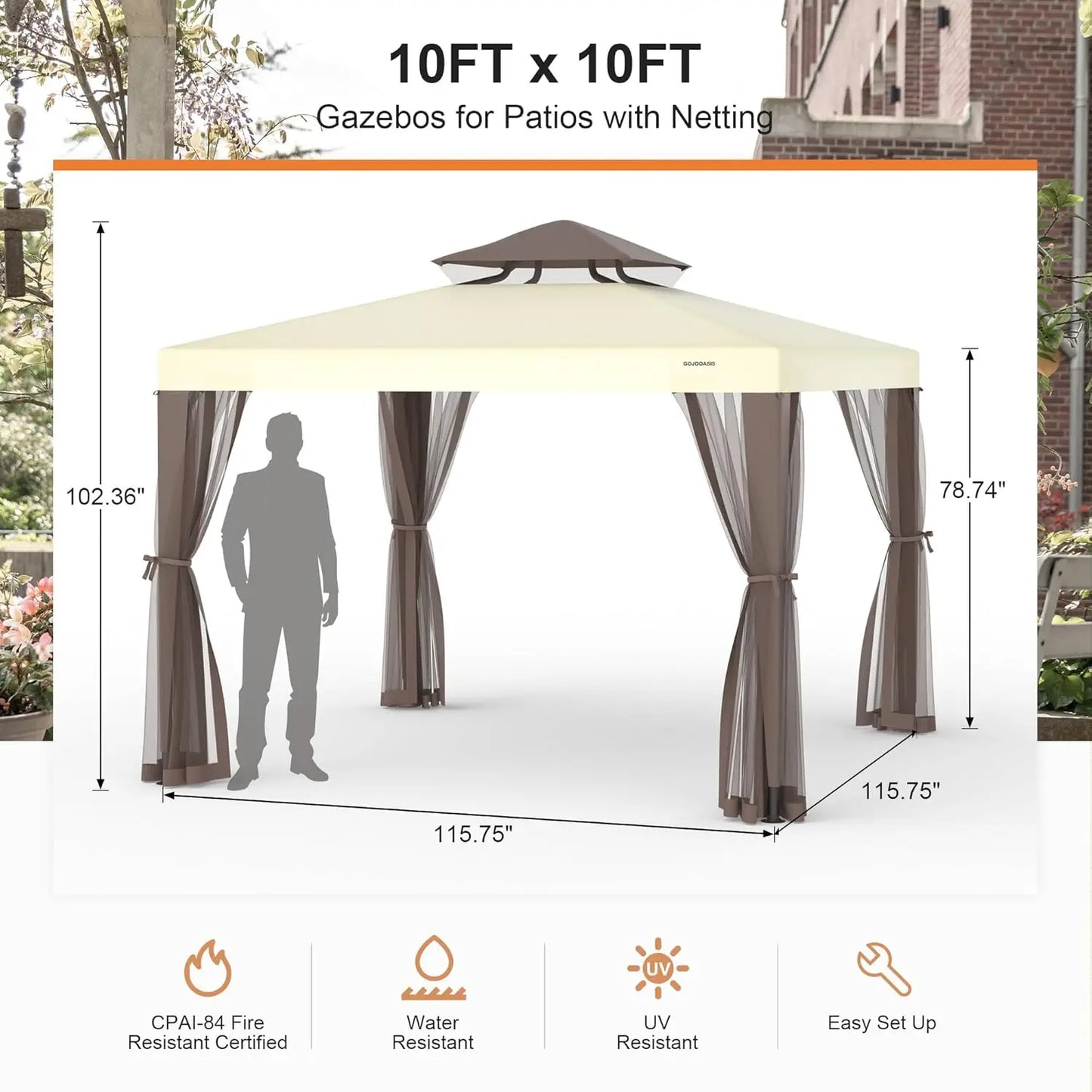 10x10 Patio Gazebo Canopy Removable Netting Shade Garden Backyard Deck Lawn Customized