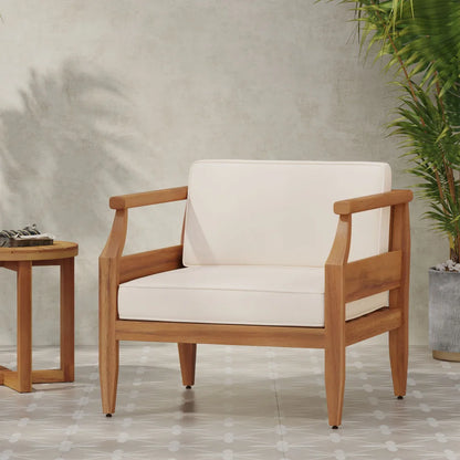 Acacia Wood Outdoor Club Chair Armchair with Water Resistant Cushion