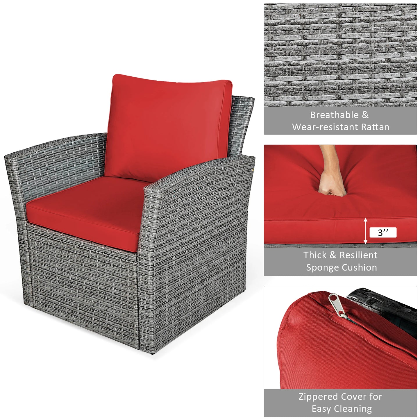 4PCS Rattan Furniture Set Sofa W/ Table