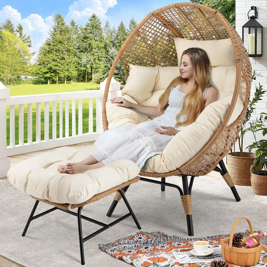 Egg Chair with Ottoman, Wicker, Indoor Outdoor
