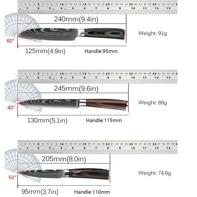 3Piece Knife Set Laser Damascus