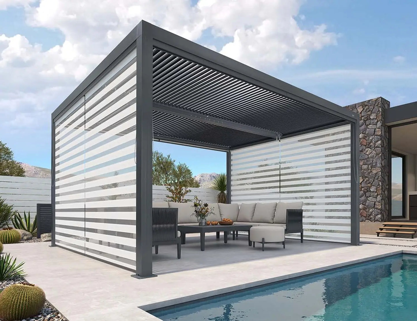11x14ft Aluminum Louvered Pergola Adjustable Roof Shade Screen for Deck Backyard Grey Customized