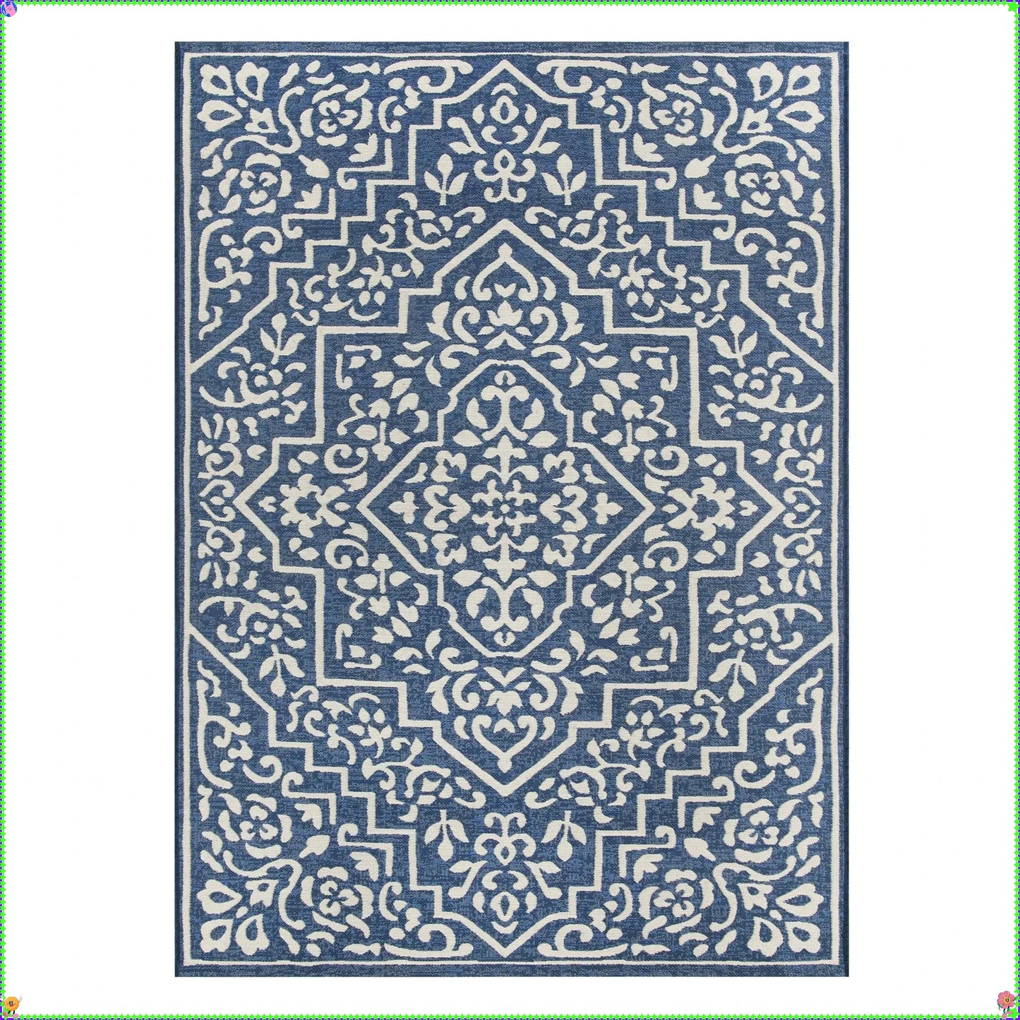 5' x 7' Blue Traditional Medallion Outdoor Rug