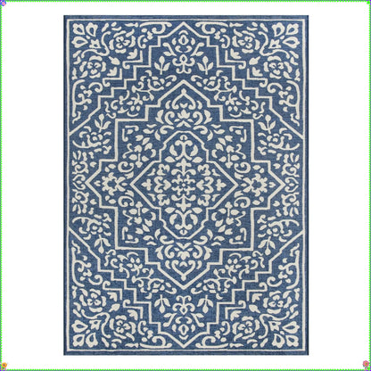 5' x 7' Blue Traditional Medallion Outdoor Rug