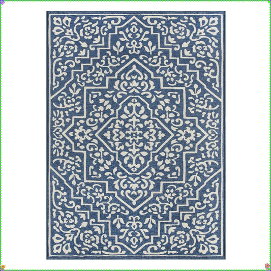 5' x 7' Blue Traditional Medallion Outdoor Rug