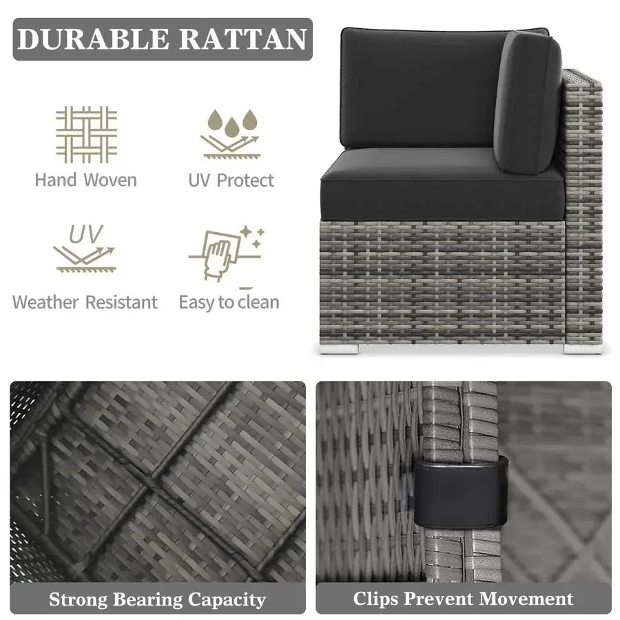 8 Piece Wicker Rattan Sectional Sofa with Coffee Table