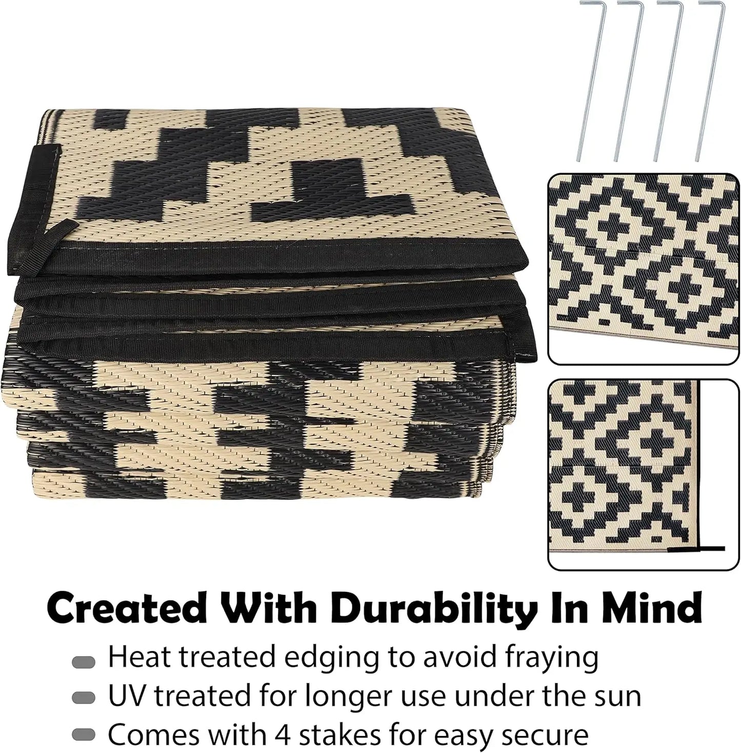 Reversible Plastic Straw Patio Rug, 6' x 9'