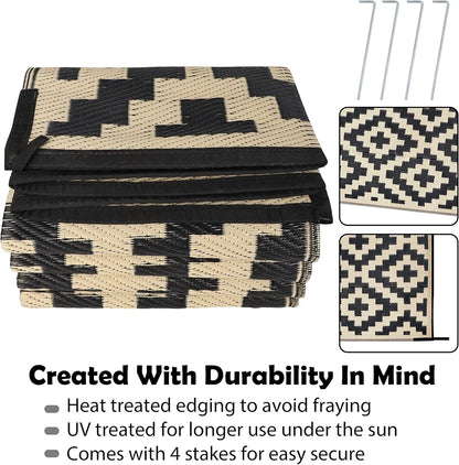 Reversible Plastic Straw Patio Rug, 6' x 9'