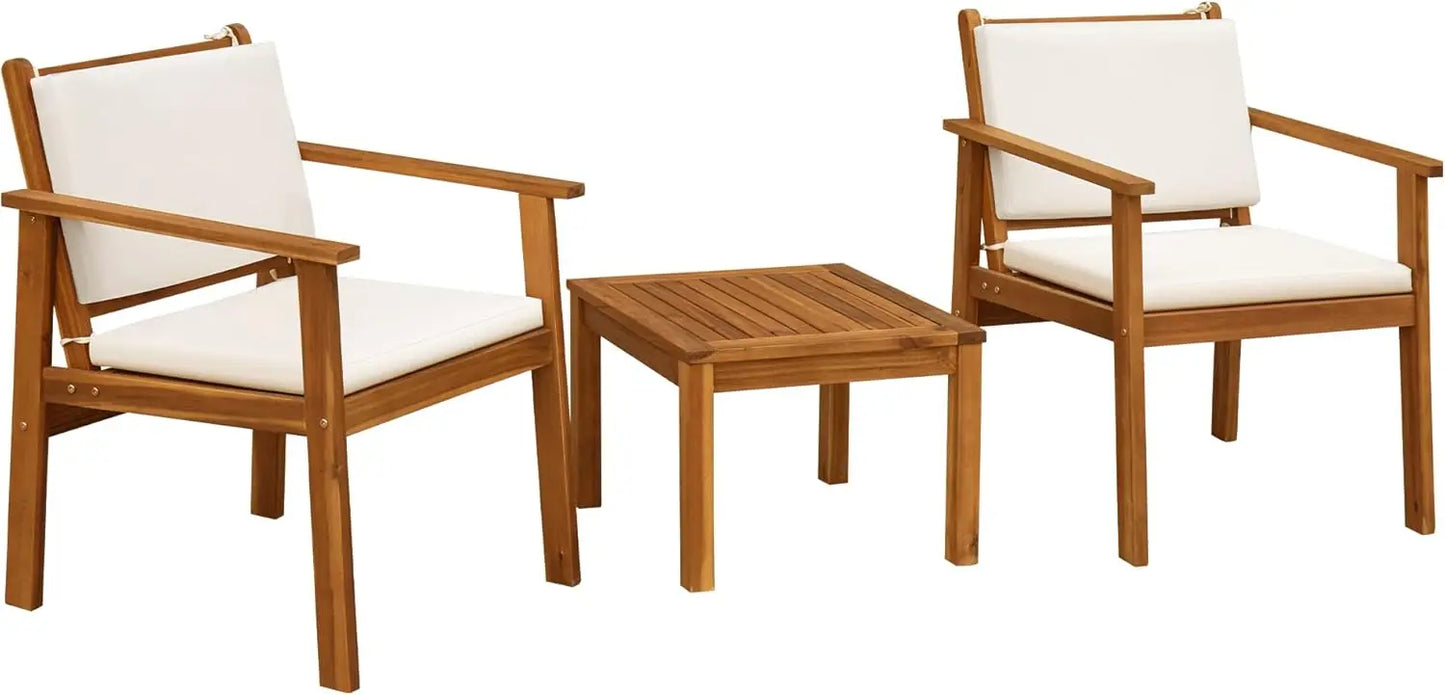 Patio Chairs 3 or 4 Piece Acacia Wood Patio Furniture with Coffee Table & Cushions