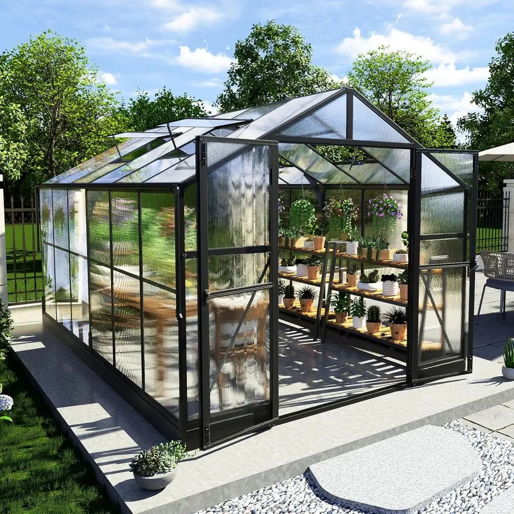 Greenhouse with 7ft Height, 4 Vent Windows, and Lockable Door