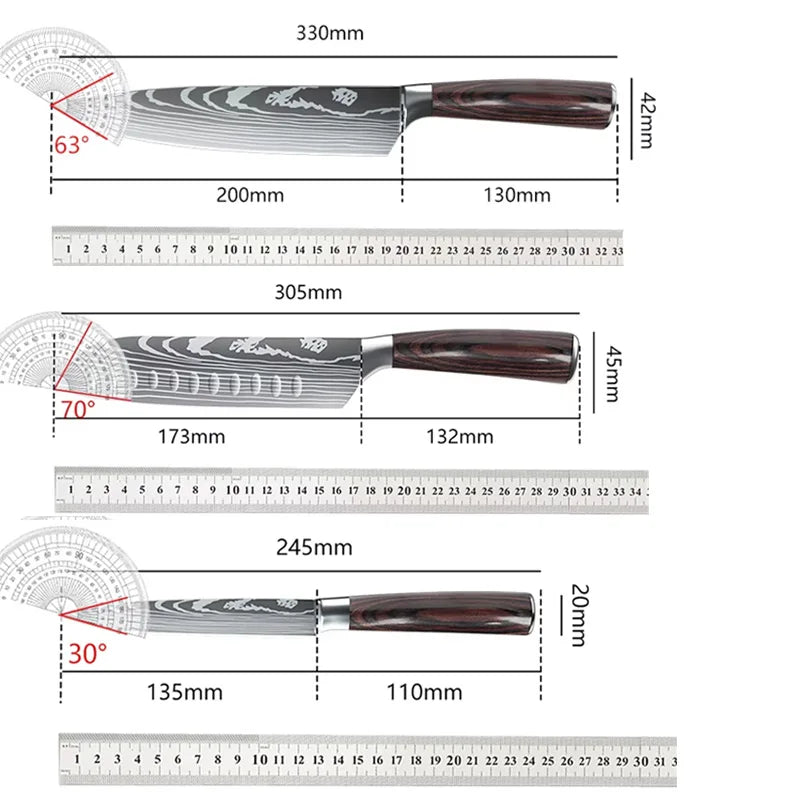 3 Piece Damascus Pattern Knife Set