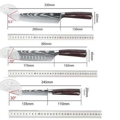 3 Piece Damascus Pattern Knife Set