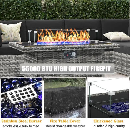 8 Piece Wicker Rattan Sectional Sofa with Coffee Table