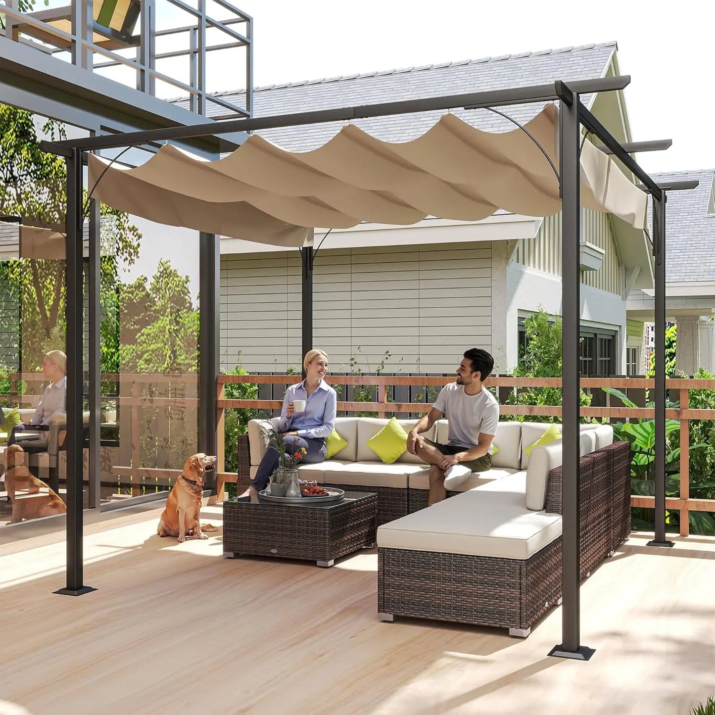 10x10ft Outdoor Retractable Pergola Canopy Metal Patio Shade Shelter for Backyard Porch Party Garden Grill Gazebo, Customized