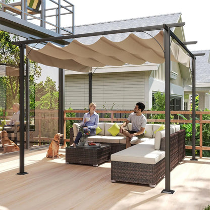 10x10ft Outdoor Retractable Pergola Canopy Metal Patio Shade Shelter for Backyard Porch Party Garden Grill Gazebo, Customized