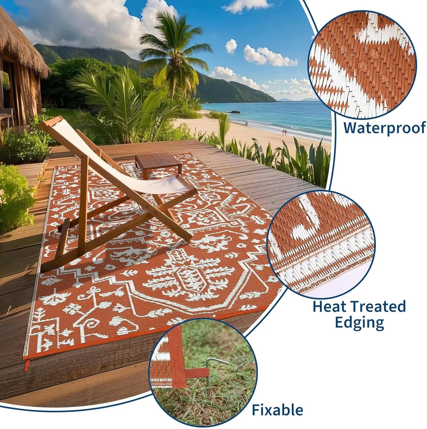 Waterproof Outdoor Rug Stain-Resistant Plastic Straw Carpet