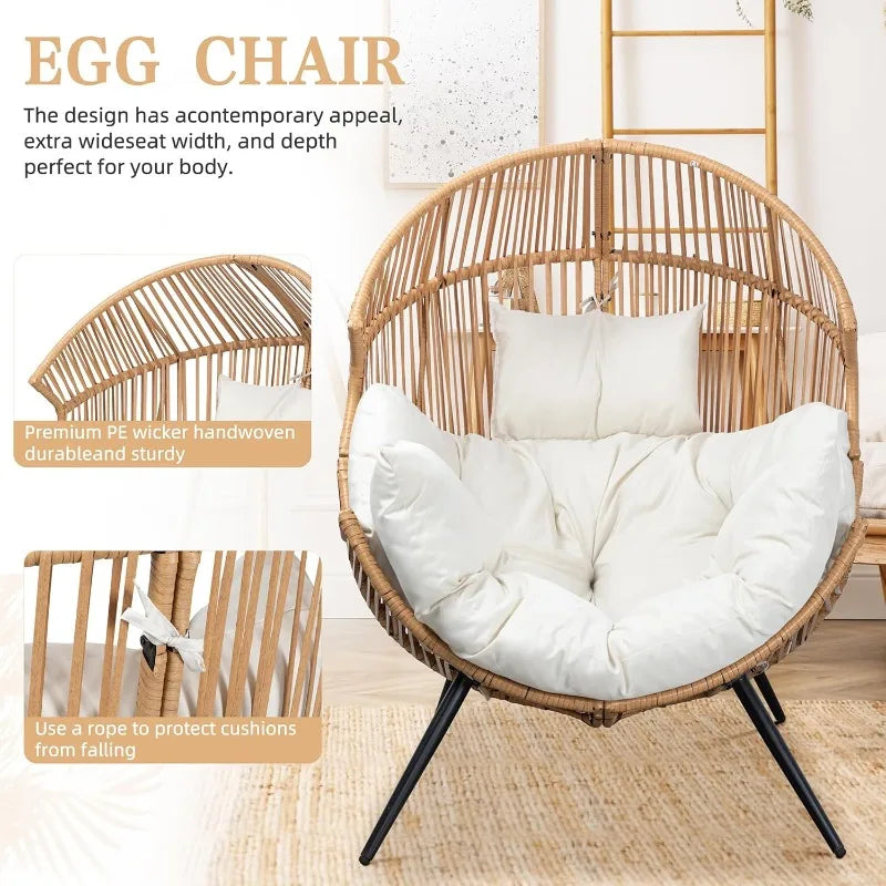 Wicker Egg Chair Rattan with Cushion, Oversized