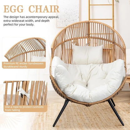 Wicker Egg Chair Rattan with Cushion, Oversized