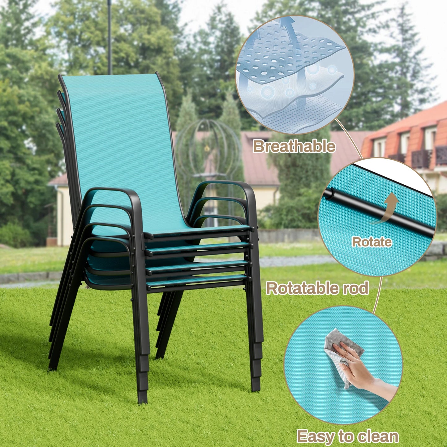 Patio Dining Set 30"x30" Table and 4 Textilene Chairs