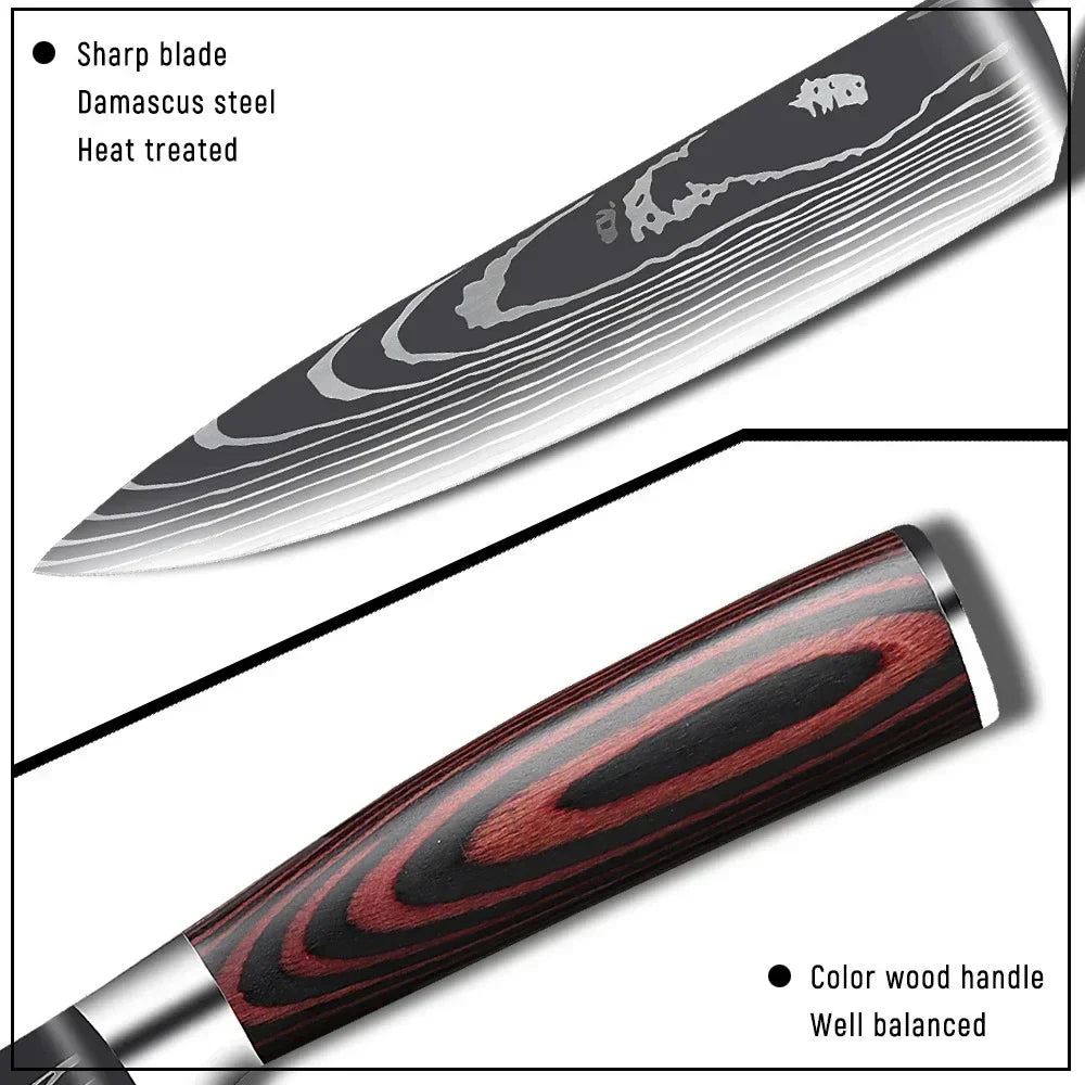 3Piece Knife Set Laser Damascus