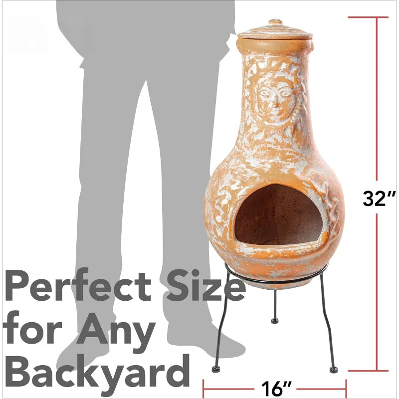 Chiminea Fireplace with Rain Lid and Metal Stand