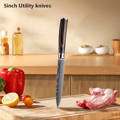 3Piece Knife Set Laser Damascus