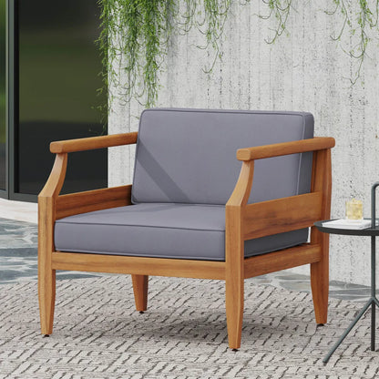 Acacia Wood Outdoor Club Chair Armchair with Water Resistant Cushion