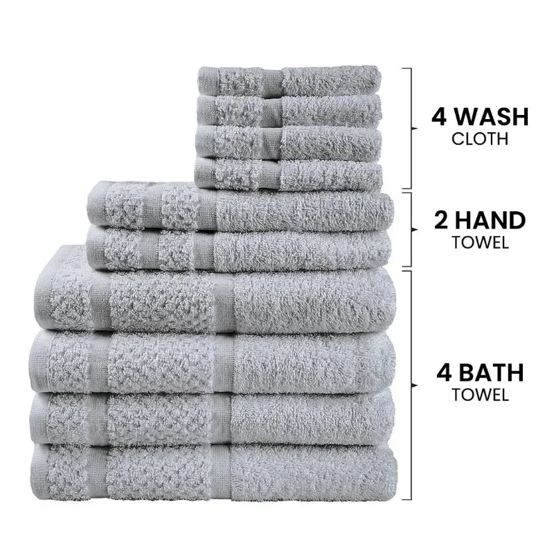 10 Piece Towel Set Soft & Durabe, Grey