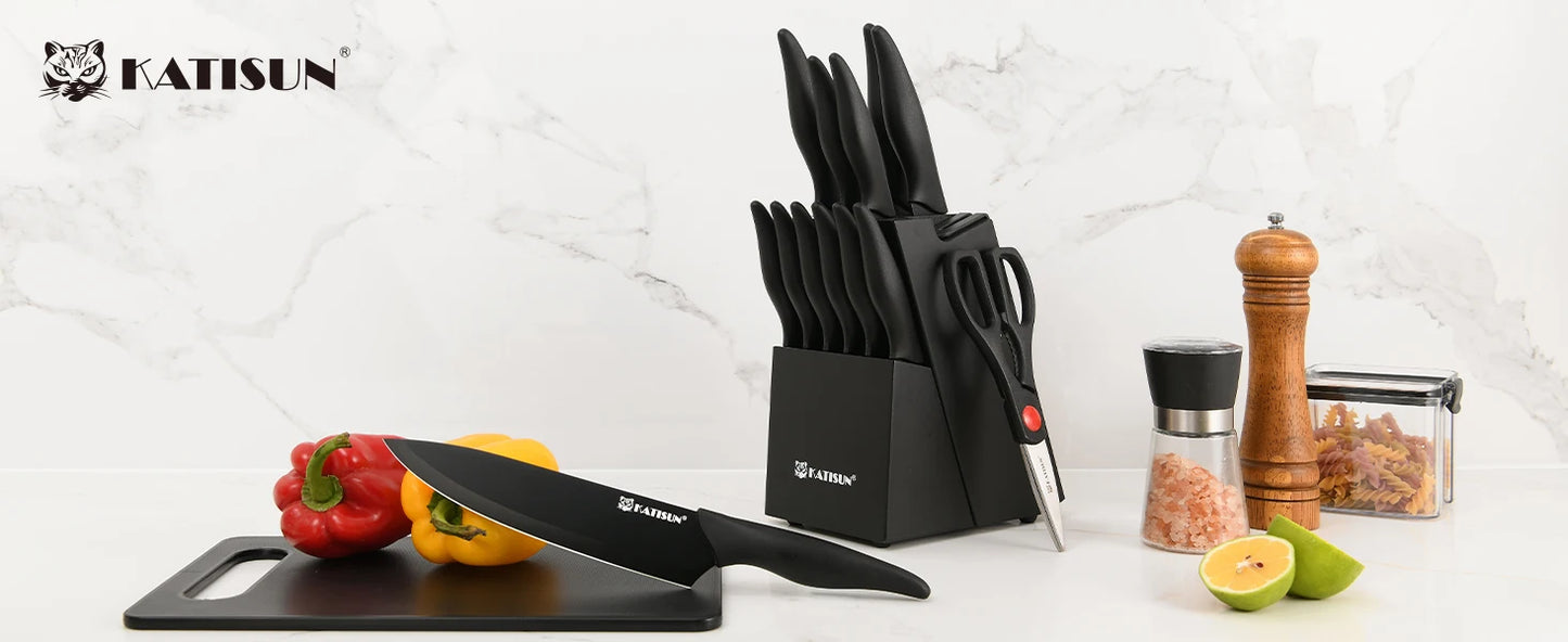 16 Pieces Carbon Steel Knife Set with Cutting Board