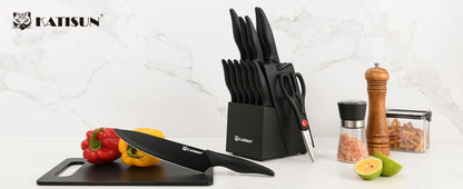 16 Pieces Carbon Steel Knife Set with Cutting Board