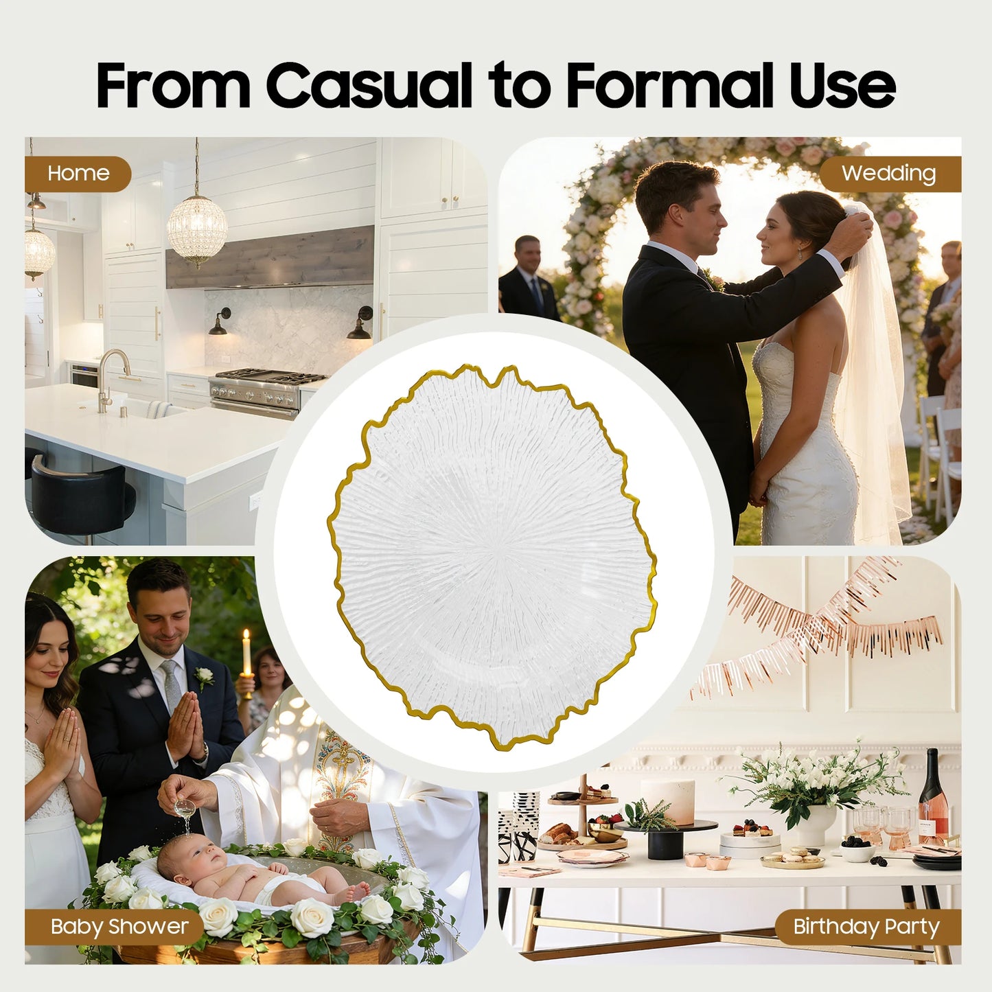 25pcs Disposable Gold Flower Shape Edged Plastic Plates