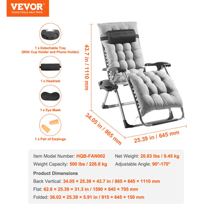 Zero Gravity Recliner Lounge Chair with Cushion, Footrest and Cupholder