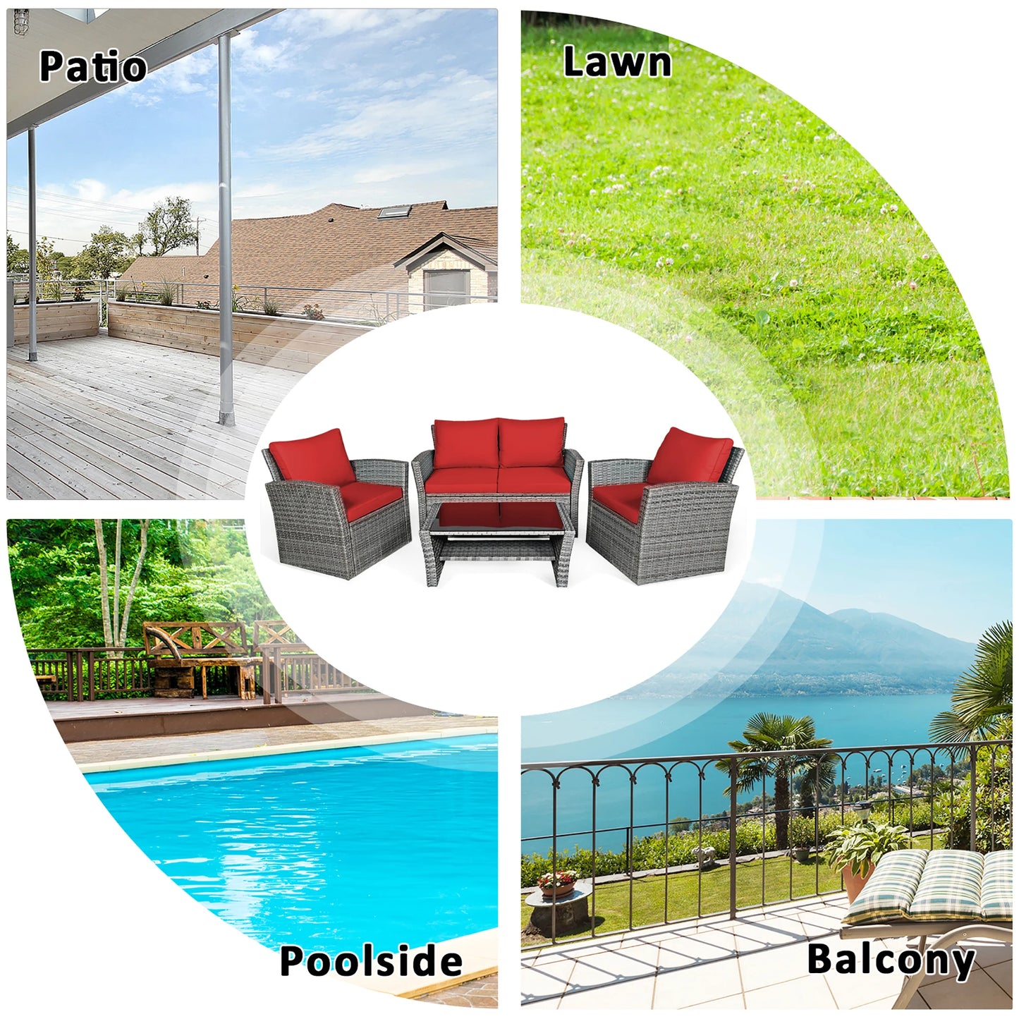 4PCS Rattan Furniture Set Sofa W/ Table