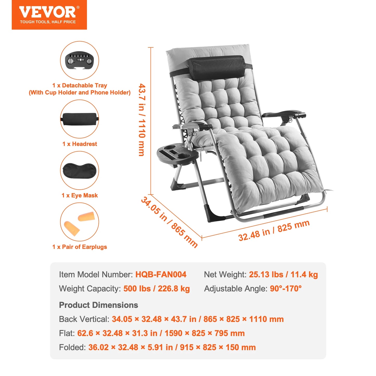 Zero Gravity Recliner Lounge Chair with Cushion, Footrest and Cupholder
