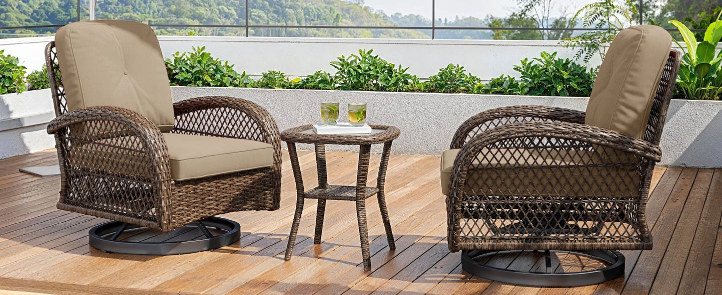 3 Pieces Patio Bisro Set, Rotating Rocking