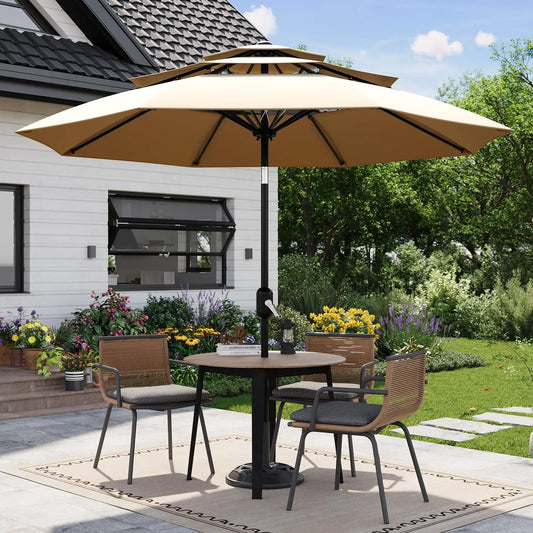 10FT 3-Tier Patio Umbrella Vented Outdoor Table Market Umbrella With Crank & Tilt Sunshade Fade Resistant For Pool Deck Yard